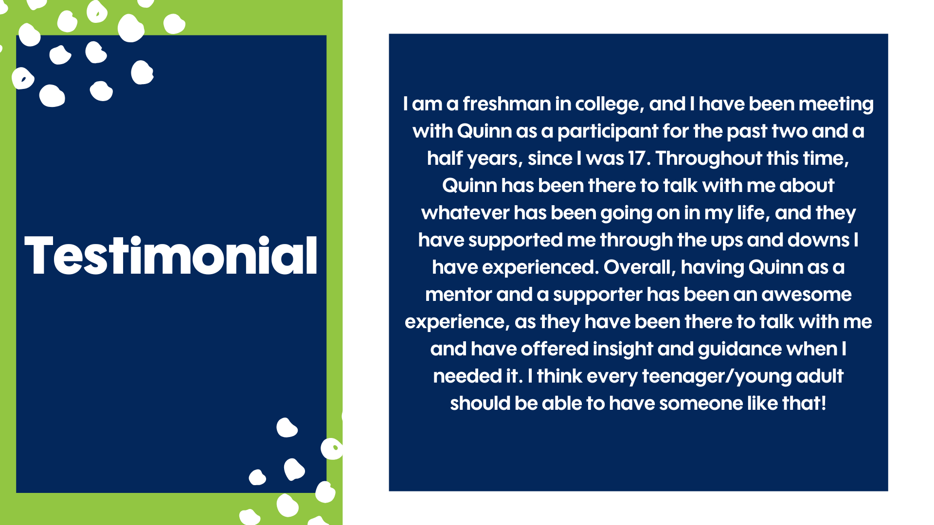 A testimonial from a CT Support Group peer support participant.